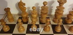 Exceptionally Large, Old, Wooden Chess Set and Box