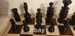 Exceptionally Large, Old, Wooden Chess Set and Box