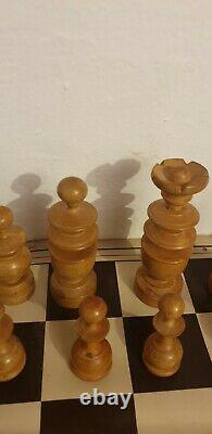 Exceptionally Large, Old, Wooden Chess Set and Box