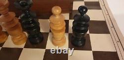 Exceptionally Large, Old, Wooden Chess Set and Box