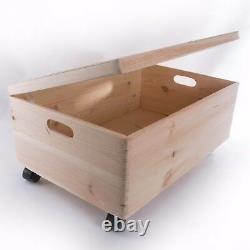 Extra Large Wooden Storage Box With Lid And Handles / Toy Chest Trunk On Wheels