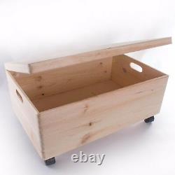 Extra Large Wooden Storage Box With Lid And Handles / Toy Chest Trunk On Wheels