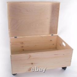 Extra Large Wooden Storage Box With Lid And Handles / Toy Chest Trunk On Wheels