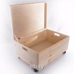 Extra Large Wooden Storage Box With Lid And Handles / Toy Chest Trunk On Wheels