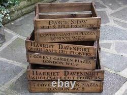 Fabulous Set Three 3 Large Graduating Vintage Antique Style Wooden Flower Crates