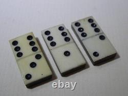 Fine set of antique miniature dominoes in brass bound wooden box
