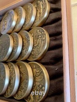 Franklin Mint-Vita Christi-Life Of Christ-Bronze Coin Set In Wooden Box 1971