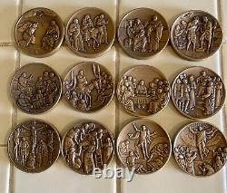 Franklin Mint-Vita Christi-Life Of Christ-Bronze Coin Set In Wooden Box 1971