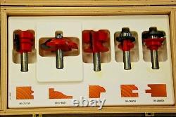 Freud Pro Professional Woodworking 5 Piece Router Bit Set 94-10050 in Wooden Box