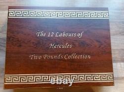 Full set of Gibraltar 2020 labour of Hercules £2 coins in wooden box #8 FROSTED