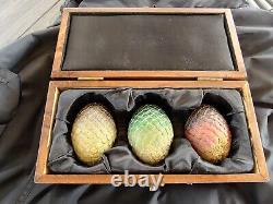 Game Of Thrones Collectible Prop Resin Dragon Eggs Wooden Display Box Set Hbo