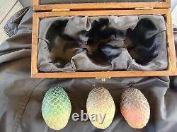 Game Of Thrones Collectible Prop Resin Dragon Eggs Wooden Display Box Set Hbo