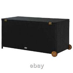 Garden Storage Box Black 120x65x61 cm Poly Rattan Practical Set