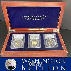 Genuine Mint-Cancelled U. S. State Quarters Error Coin In Wooden Box Set Of 3