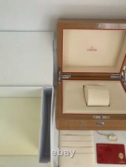 Genuine OMEGA Wood Watch Box, Card, Case Set with white Outer Box brown
