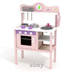 Girls Pink Wooden Kitchen Set Pretend Play Toy Cooking Chef Educational Gift Box