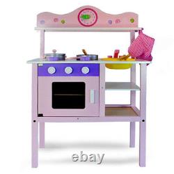 Girls Pink Wooden Kitchen Set Pretend Play Toy Cooking Chef Educational Gift Box