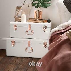 Glamorous Storage Trunks Chests Set Of 2 Vintage Style Metal Box Bedroom White