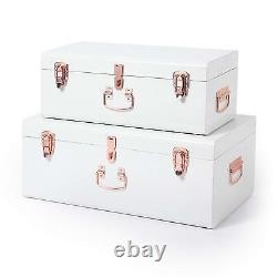 Glamorous Storage Trunks Chests Set Of 2 Vintage Style Metal Box Bedroom White