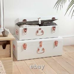 Glamorous Storage Trunks Chests Set Of 2 Vintage Style Metal Box Bedroom White