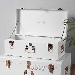 Glamorous Storage Trunks Chests Set Of 2 Vintage Style Metal Box Bedroom White