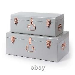 Glamorous Storage Trunks Chests Set Of 2 Vintage Style Metal Box Bedroom White