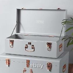 Glamorous Storage Trunks Chests Set Of 2 Vintage Style Metal Box Bedroom White