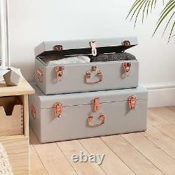 Glamorous Storage Trunks Chests Set Of 2 Vintage Style Metal Box Bedroom White