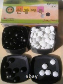 Go Game Set. Glass Stones. Double Convex. Boxed. Wooden Folding Board. New