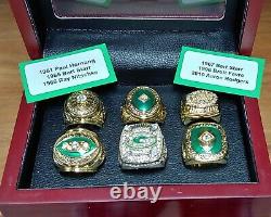 Green Bay Packers 6 Championship Ring Set. Favre Rodgers. With Wooden Box