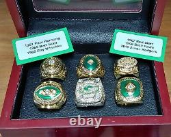 Green Bay Packers 6 Ring Championship Set W Wooden Display Box. Rodgers Favre