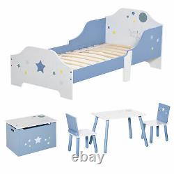 HOMCOM Kids Furniture Set Wooden Bed Frame Table Chairs Toy Storage Chest