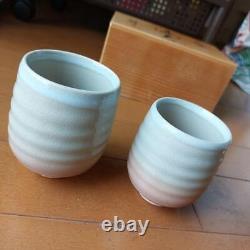 Hagiyaki Teacup Set Of 2 With Wooden Box