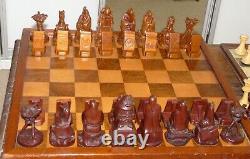 Hand Carved Japanese Chess Set in fitted box K =128mm Battle of Arita-Nakaide