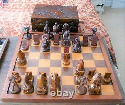 Hand Carved Japanese Chess Set in fitted box K =128mm Battle of Arita-Nakaide