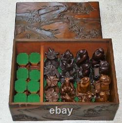 Hand Carved Japanese Chess Set in fitted box K =128mm Battle of Arita-Nakaide