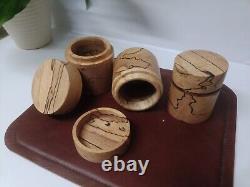 Hand Made Set Of Three 3 Round Bespoke Wooden Beechwood Boxes For Stash Ring