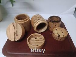 Hand Made Set Of Three 3 Round Bespoke Wooden Beechwood Boxes For Stash Ring