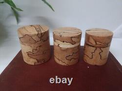 Hand Made Set Of Three 3 Round Bespoke Wooden Beechwood Boxes For Stash Ring