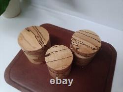 Hand Made Set Of Three 3 Round Bespoke Wooden Beechwood Boxes For Stash Ring