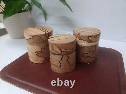 Hand Made Set Of Three 3 Round Bespoke Wooden Beechwood Boxes For Stash Ring