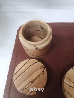 Hand Made Set Of Three 3 Round Bespoke Wooden Beechwood Boxes For Stash Ring