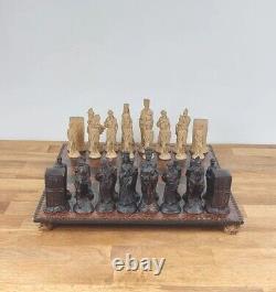 Handmade Large Unique Rare Chess Set Figurines 17 Board Games With Wooden Box