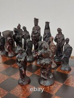 Handmade Large Unique Rare Chess Set Figurines 17 Board Games With Wooden Box