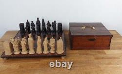 Handmade Large Unique Rare Chess Set Figurines 17 Board Games With Wooden Box