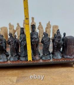 Handmade Large Unique Rare Chess Set Figurines 17 Board Games With Wooden Box