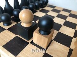 Handmade reproduction wooden chess set Man Ray with a storage box