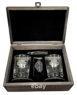 Harley-Davidson Bar & Shield Logo Premium Whiskey Glass Wooden Box Gift Set