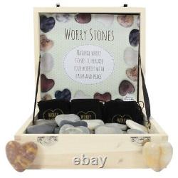 Heart Worry Stones Set Of 36 Beautiful Wooden Box Storage Reiki -new