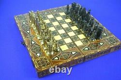 Helena pearl Chess Set with Brass pieces, lovely piece, folding box stunning